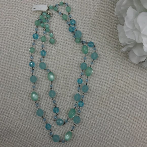 Beautiful Robert Rose Blue Beaded Gemstone Necklace - Picture 6 of 12